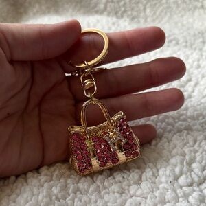 Gold-tone Pink Crystal Purse Keychain/Bag Charm